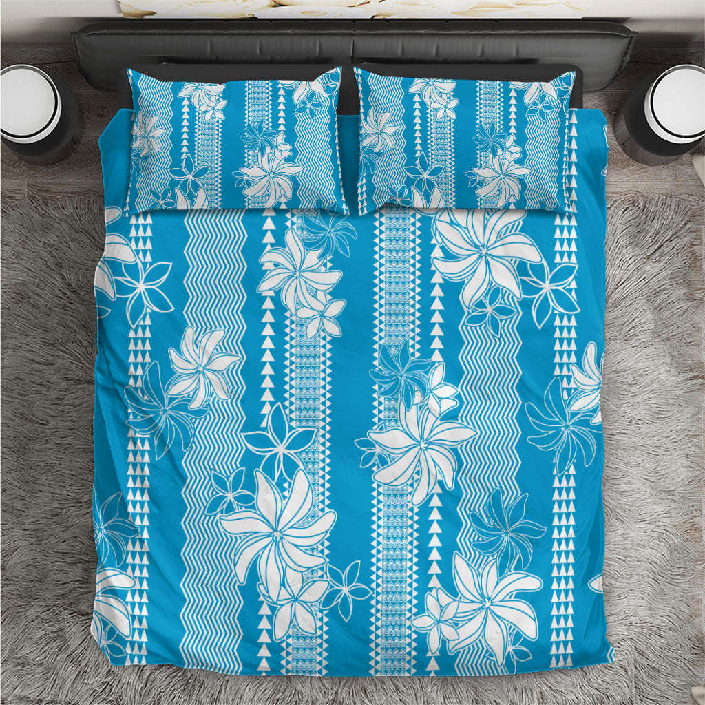 Hawaii Kakau Tribal Bedding Set With Blue Tiare LT05 Blue - Polynesian Pride