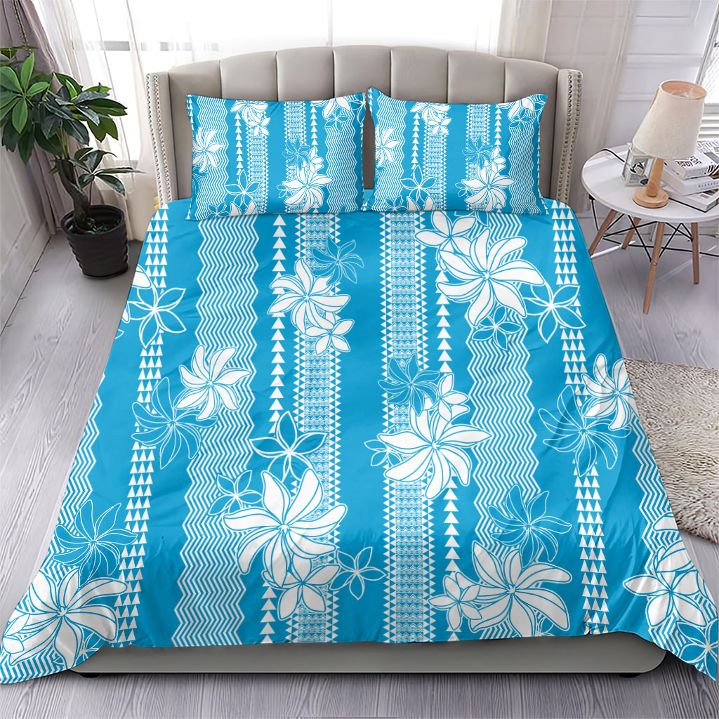 Hawaii Kakau Tribal Bedding Set With Blue Tiare LT05 - Polynesian Pride