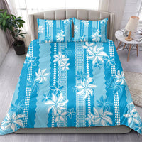 Hawaii Kakau Tribal Bedding Set With Blue Tiare LT05 - Polynesian Pride