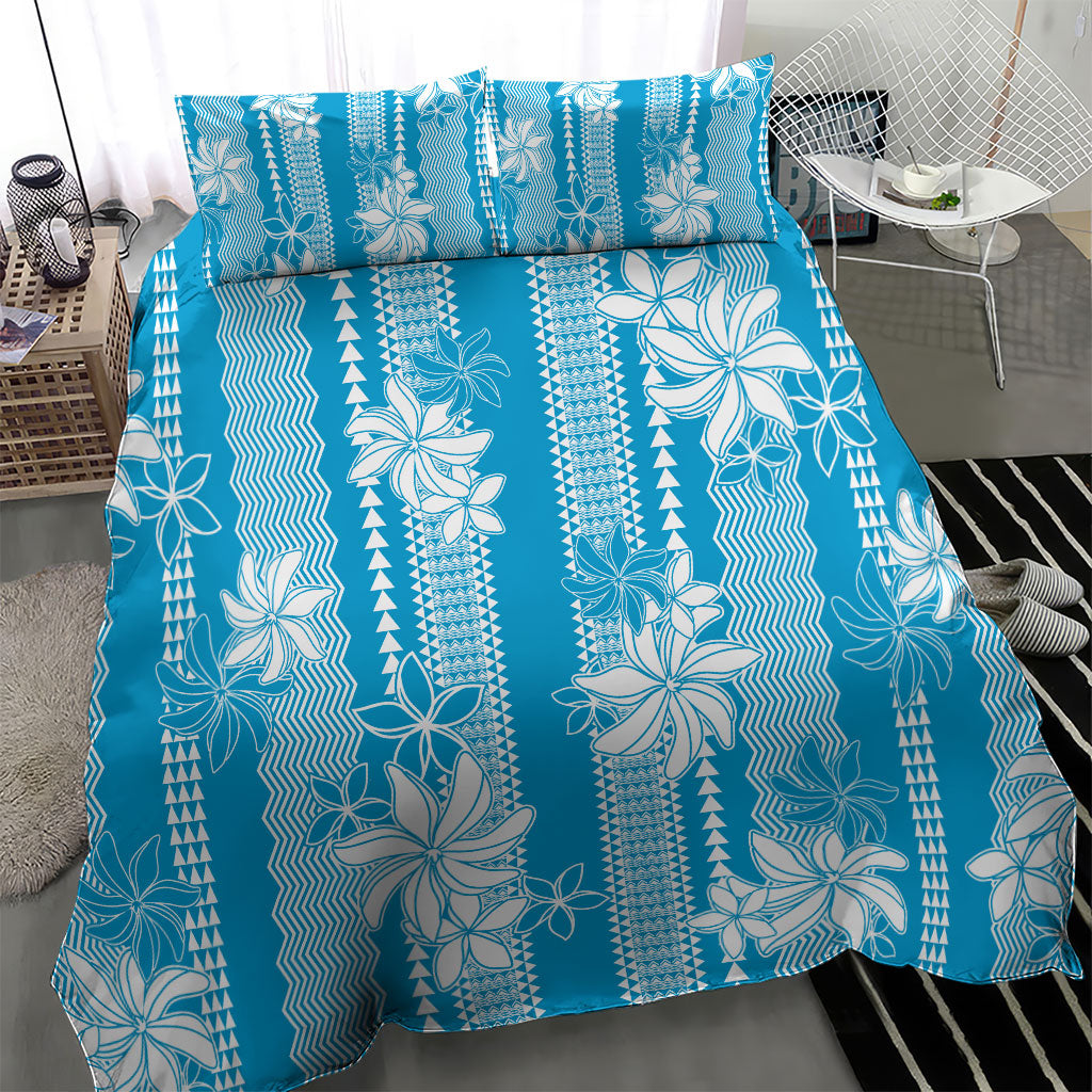 Hawaii Kakau Tribal Bedding Set With Blue Tiare LT05 - Polynesian Pride