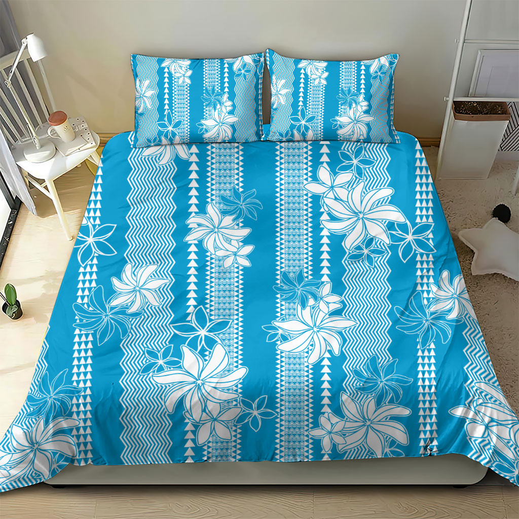 Hawaii Kakau Tribal Bedding Set With Blue Tiare LT05 - Polynesian Pride