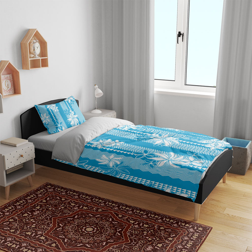Hawaii Kakau Tribal Bedding Set With Blue Tiare LT05 - Polynesian Pride