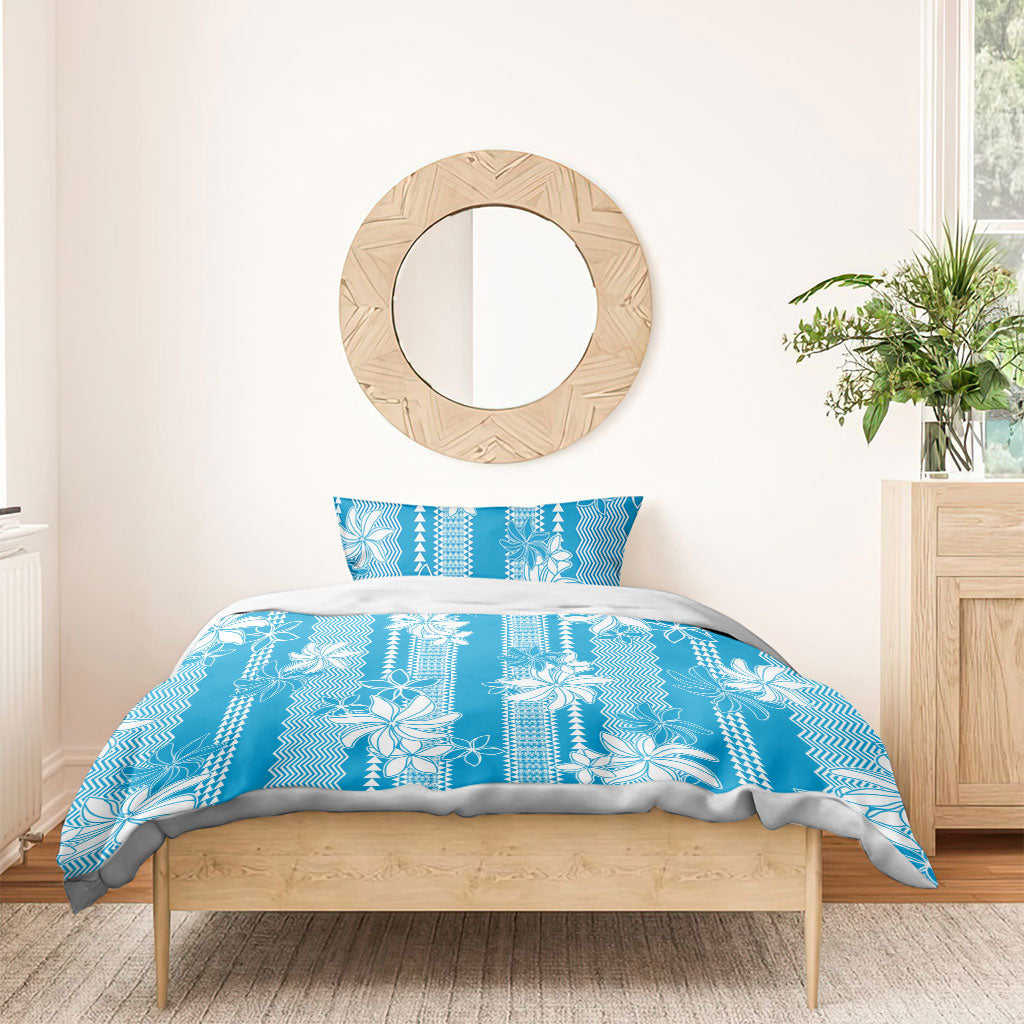 Hawaii Kakau Tribal Bedding Set With Blue Tiare LT05 - Polynesian Pride