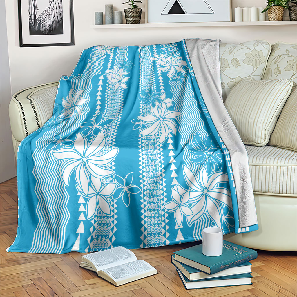 Hawaii Kakau Tribal Blanket With Blue Tiare LT05 Blue - Polynesian Pride