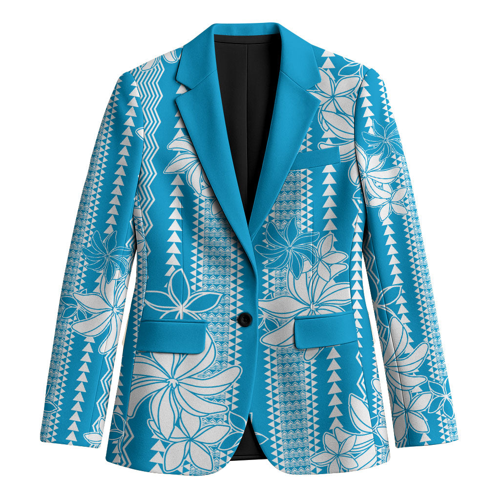 Hawaii Kakau Tribal Blazer With Blue Tiare LT05 Unisex Blue - Polynesian Pride