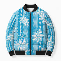 Hawaii Kakau Tribal Bomber Puffer Jacket With Blue Tiare LT05 Unisex Blue - Polynesian Pride