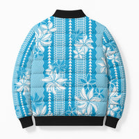 Hawaii Kakau Tribal Bomber Puffer Jacket With Blue Tiare LT05 - Polynesian Pride