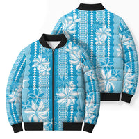 Hawaii Kakau Tribal Bomber Puffer Jacket With Blue Tiare LT05 - Polynesian Pride