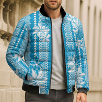 Hawaii Kakau Tribal Bomber Puffer Jacket With Blue Tiare LT05 - Polynesian Pride