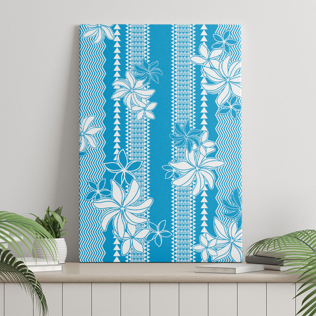 Hawaii Kakau Tribal Canvas Wall Art With Blue Tiare LT05 - Polynesian Pride