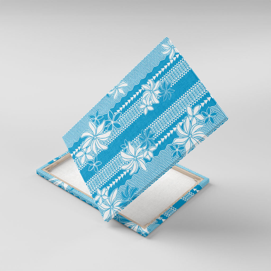 Hawaii Kakau Tribal Canvas Wall Art With Blue Tiare LT05 With Frame Blue - Polynesian Pride