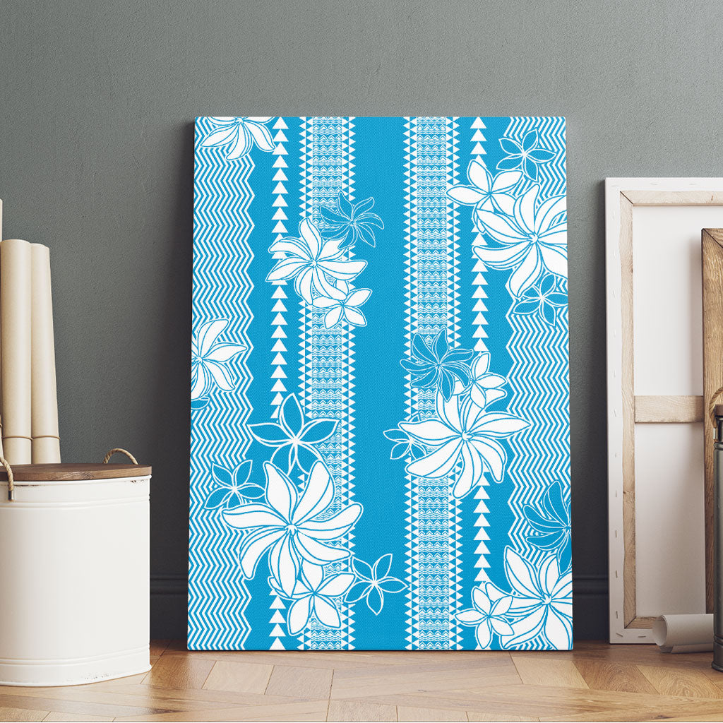 Hawaii Kakau Tribal Canvas Wall Art With Blue Tiare LT05 - Polynesian Pride