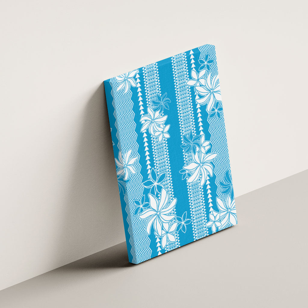 Hawaii Kakau Tribal Canvas Wall Art With Blue Tiare LT05 - Polynesian Pride