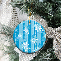 Hawaii Kakau Tribal Ceramic Ornament With Blue Tiare