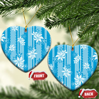 Hawaii Kakau Tribal Ceramic Ornament With Blue Tiare