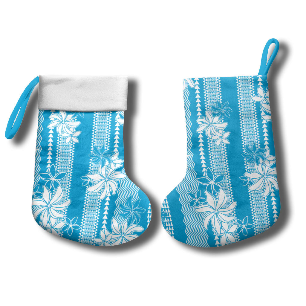 Hawaii Kakau Tribal Christmas Stocking With Blue Tiare