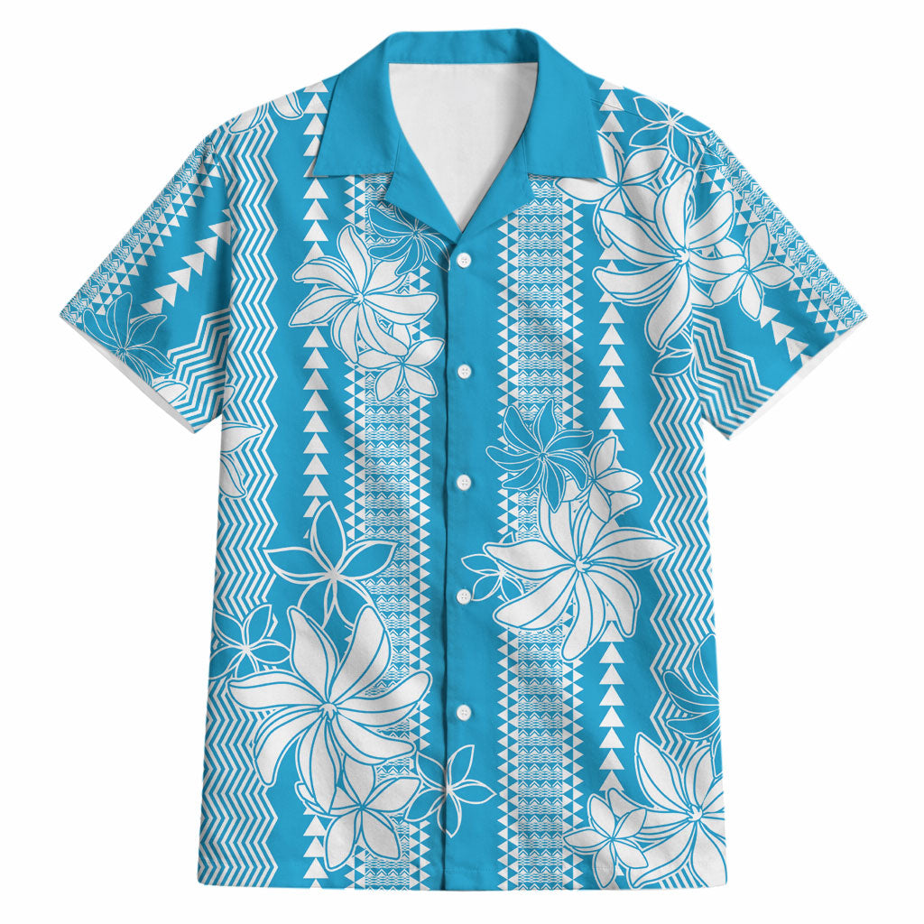 Hawaii Kakau Tribal Hawaiian Shirt With Blue Tiare LT05 Blue - Polynesian Pride