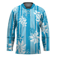 Hawaii Kakau Tribal Hockey Jersey With Blue Tiare LT05 Unisex Blue - Polynesian Pride