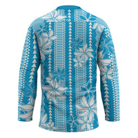 Hawaii Kakau Tribal Hockey Jersey With Blue Tiare LT05 - Polynesian Pride