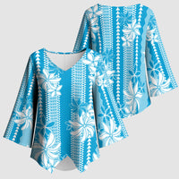 Hawaii Kakau Tribal Kimono Sleeve Blouse With Blue Tiare LT05 - Polynesian Pride