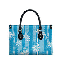 Hawaii Kakau Tribal Leather Bag With Blue Tiare LT05 - Polynesian Pride