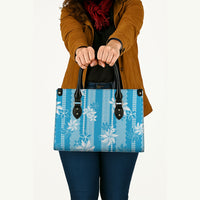 Hawaii Kakau Tribal Leather Bag With Blue Tiare LT05 - Polynesian Pride