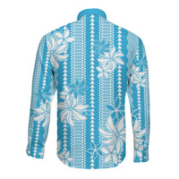 Hawaii Kakau Tribal Long Sleeve Button Shirt With Blue Tiare LT05 - Polynesian Pride