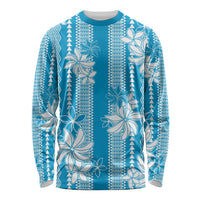 Hawaii Kakau Tribal Long Sleeve Shirt With Blue Tiare LT05 Unisex Blue - Polynesian Pride