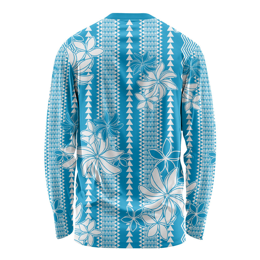 Hawaii Kakau Tribal Long Sleeve Shirt With Blue Tiare LT05 - Polynesian Pride