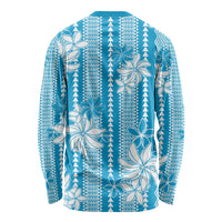 Hawaii Kakau Tribal Long Sleeve Shirt With Blue Tiare LT05 - Polynesian Pride