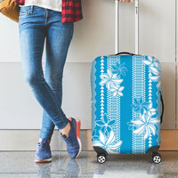 Hawaii Kakau Tribal Luggage Cover With Blue Tiare LT05 - Polynesian Pride
