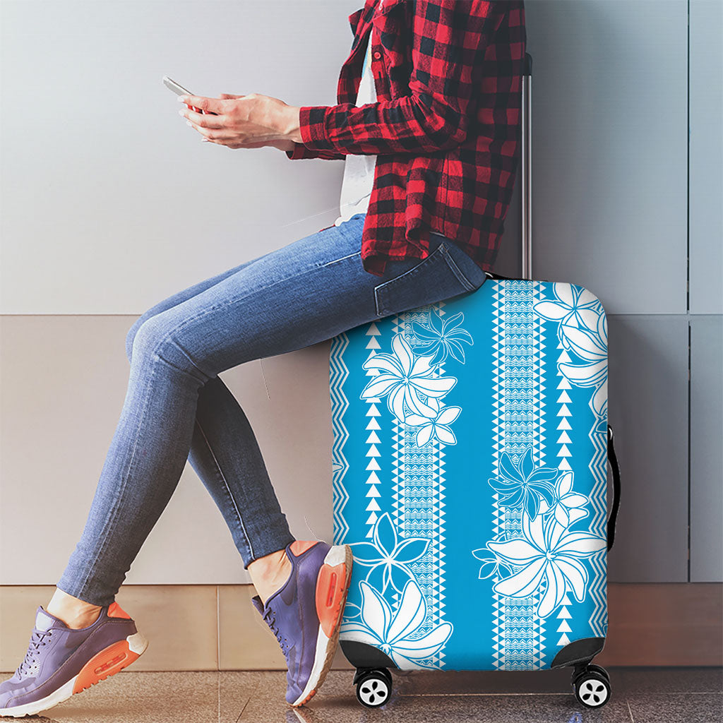 Hawaii Kakau Tribal Luggage Cover With Blue Tiare LT05 - Polynesian Pride