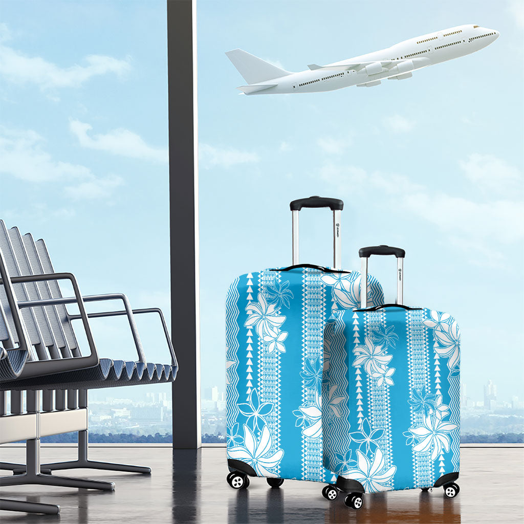 Hawaii Kakau Tribal Luggage Cover With Blue Tiare LT05 - Polynesian Pride