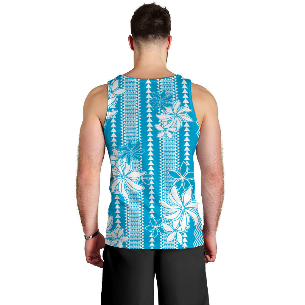 Hawaii Kakau Tribal Men Tank Top With Blue Tiare LT05 - Polynesian Pride