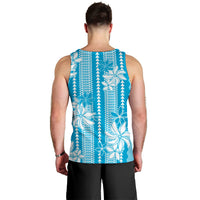 Hawaii Kakau Tribal Men Tank Top With Blue Tiare LT05 - Polynesian Pride