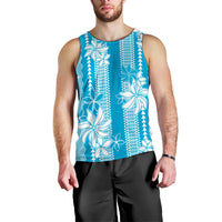 Hawaii Kakau Tribal Men Tank Top With Blue Tiare LT05 - Polynesian Pride