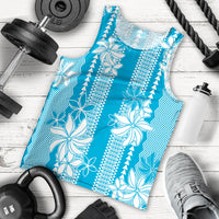 Hawaii Kakau Tribal Men Tank Top With Blue Tiare LT05 - Polynesian Pride
