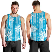 Hawaii Kakau Tribal Men Tank Top With Blue Tiare LT05 - Polynesian Pride