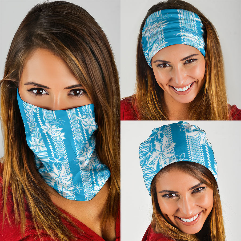 Hawaii Kakau Tribal Neck Gaiter With Blue Tiare LT05 - Polynesian Pride