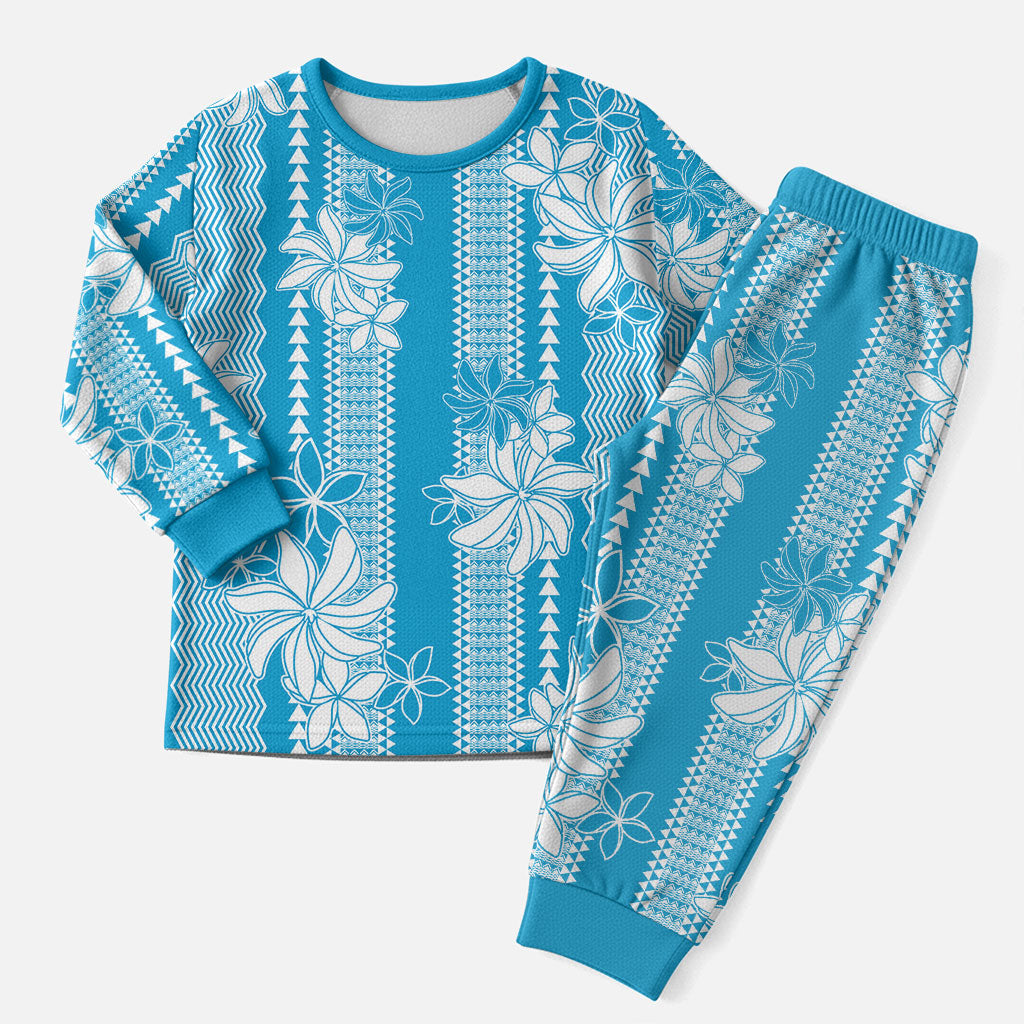 Hawaii Kakau Tribal Christmas Pajama Set With Blue Tiare LT05 Men Blue - Polynesian Pride