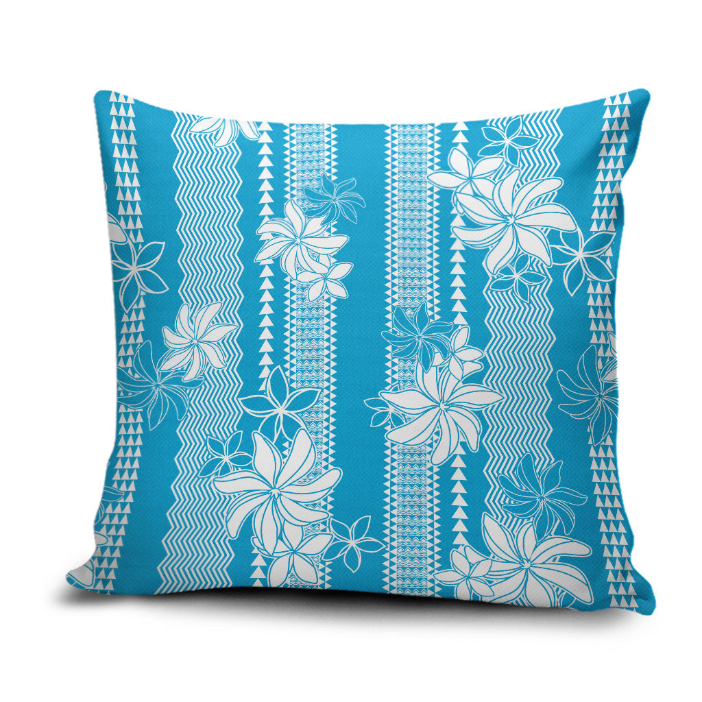 Hawaii Kakau Tribal Pillow Cover With Blue Tiare LT05 Blue - Polynesian Pride