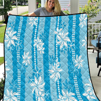 Hawaii Kakau Tribal Quilt With Blue Tiare LT05 Blue - Polynesian Pride