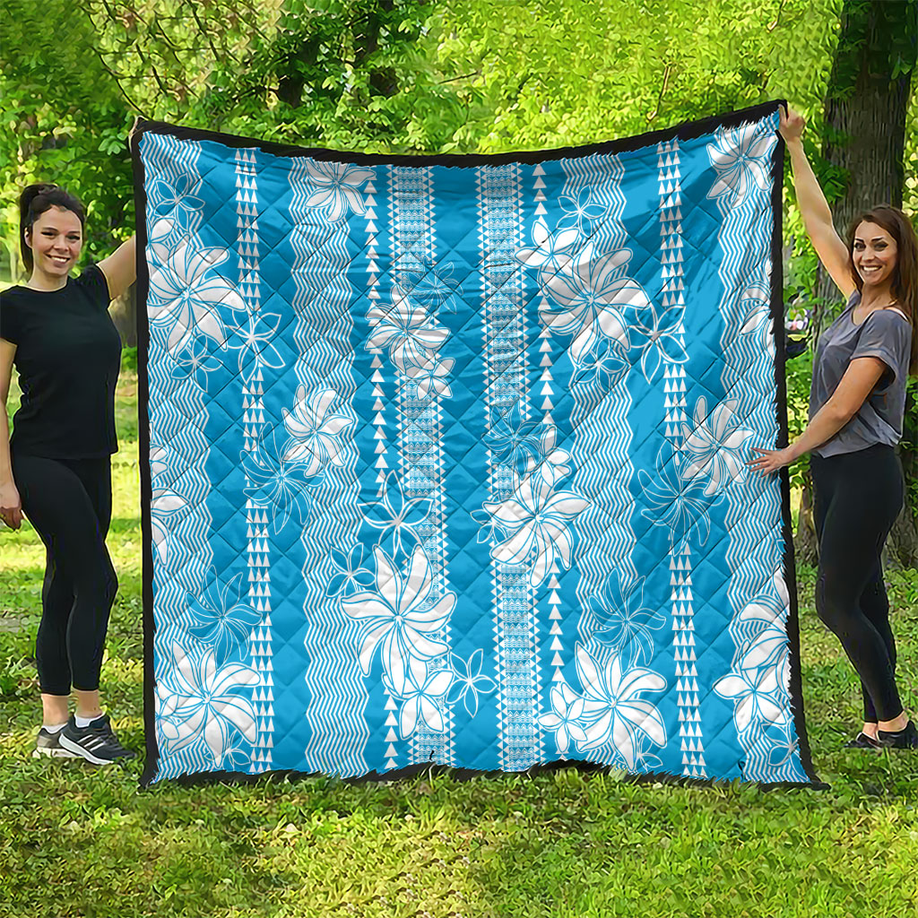 Hawaii Kakau Tribal Quilt With Blue Tiare LT05 - Polynesian Pride