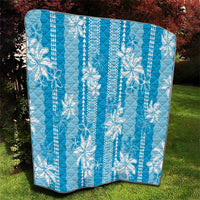 Hawaii Kakau Tribal Quilt With Blue Tiare LT05 - Polynesian Pride