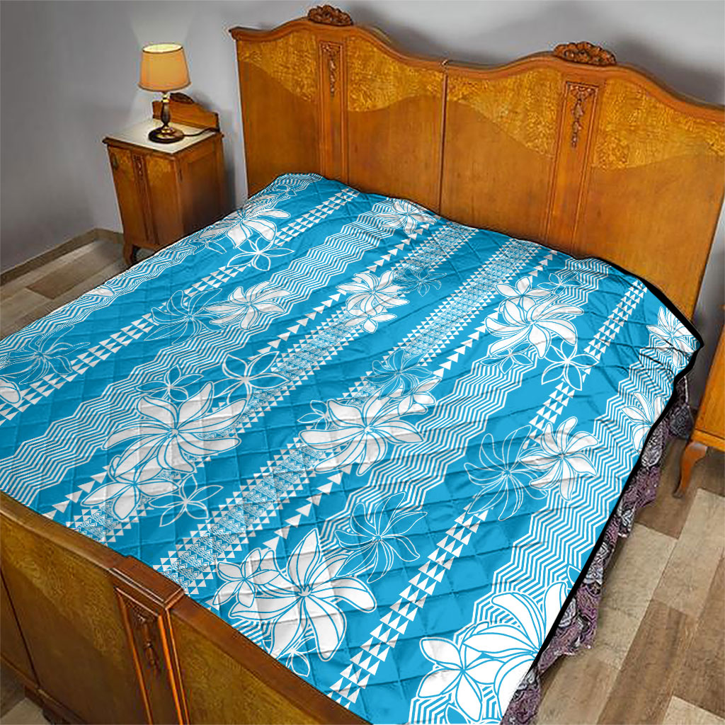 Hawaii Kakau Tribal Quilt With Blue Tiare LT05 - Polynesian Pride