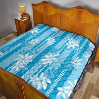 Hawaii Kakau Tribal Quilt With Blue Tiare LT05 - Polynesian Pride
