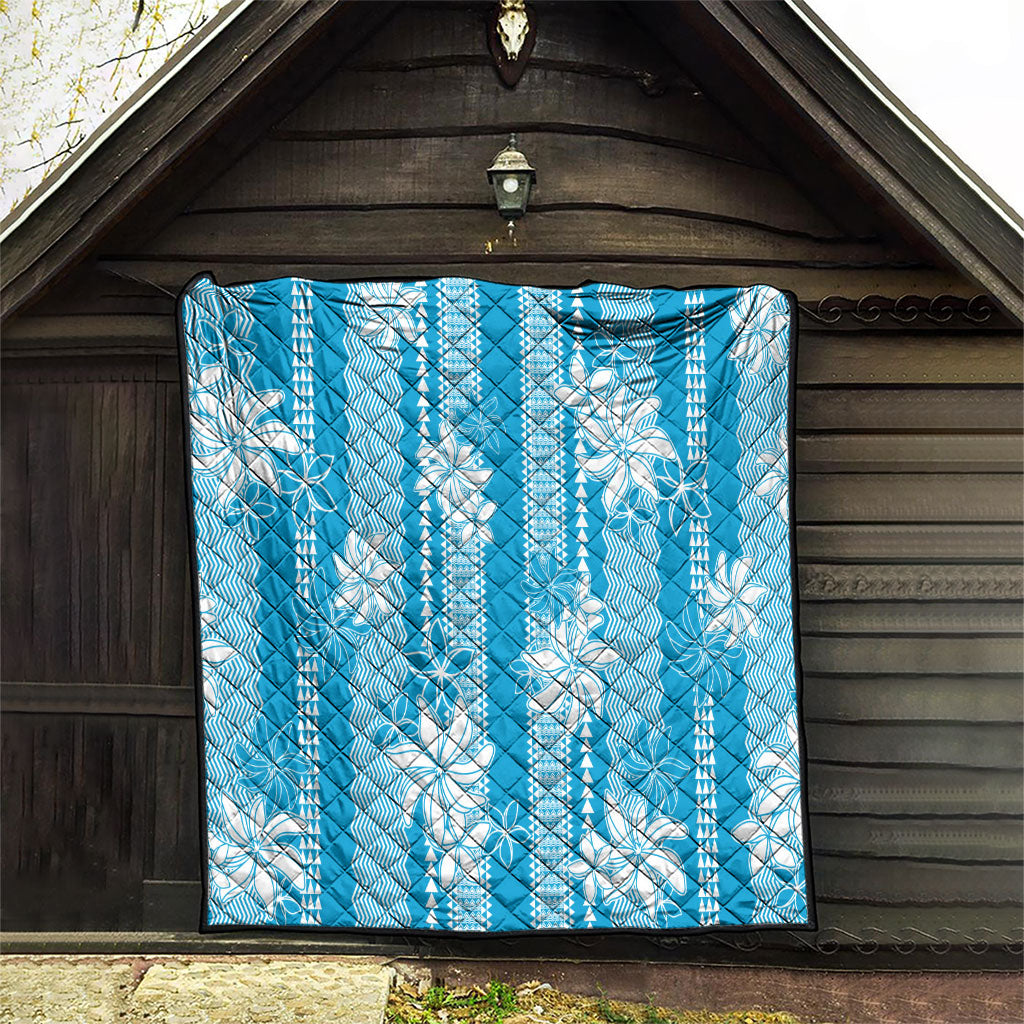 Hawaii Kakau Tribal Quilt With Blue Tiare LT05 - Polynesian Pride