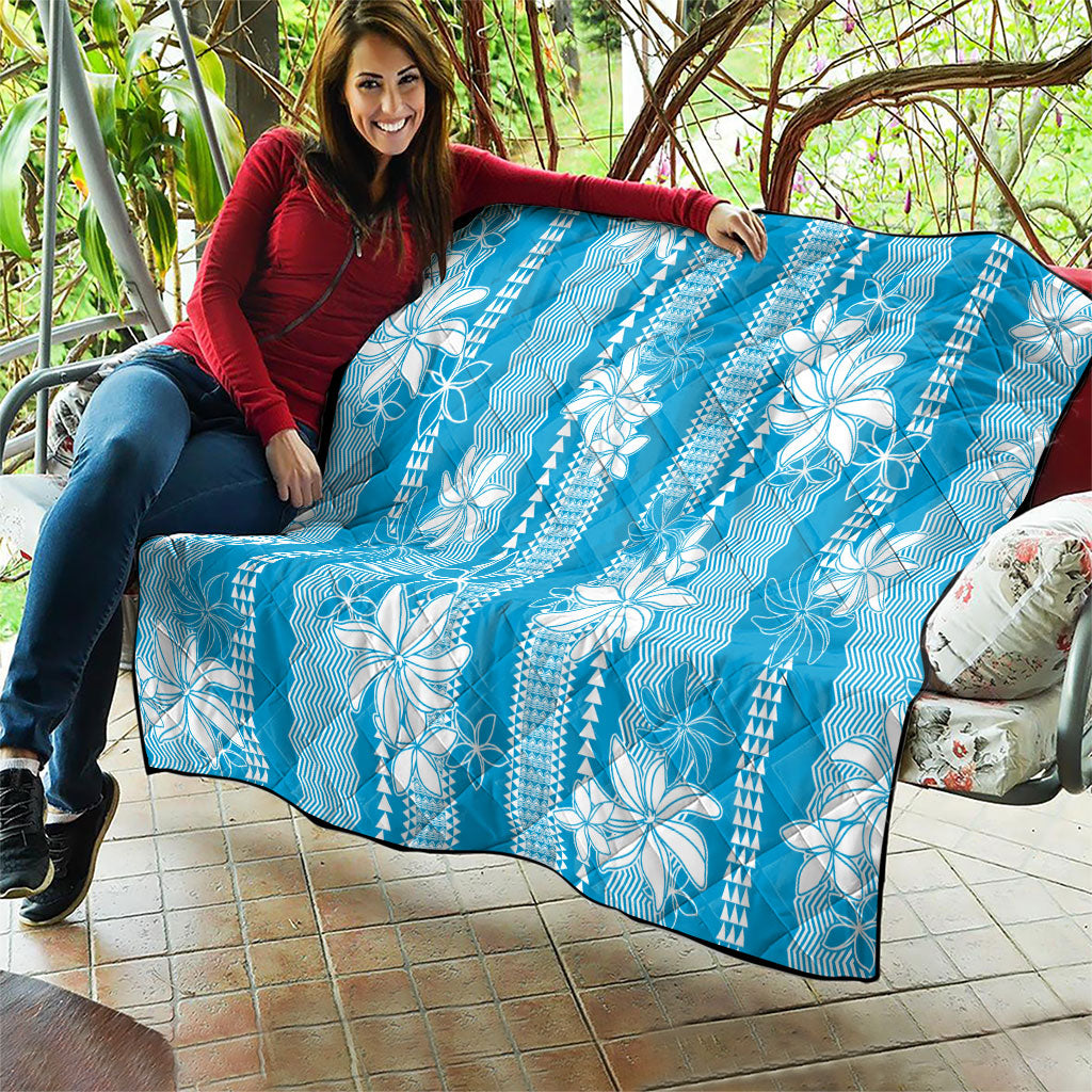 Hawaii Kakau Tribal Quilt With Blue Tiare LT05 - Polynesian Pride