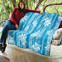 Hawaii Kakau Tribal Quilt With Blue Tiare LT05 - Polynesian Pride