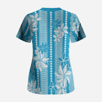 Hawaii Kakau Tribal Scrub Top With Blue Tiare LT05 - Polynesian Pride